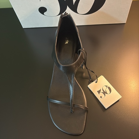 ZARA LEATHER KITTEN HEEL SANDALS 50th ANNIVERSARY - Picture 4 of 6
